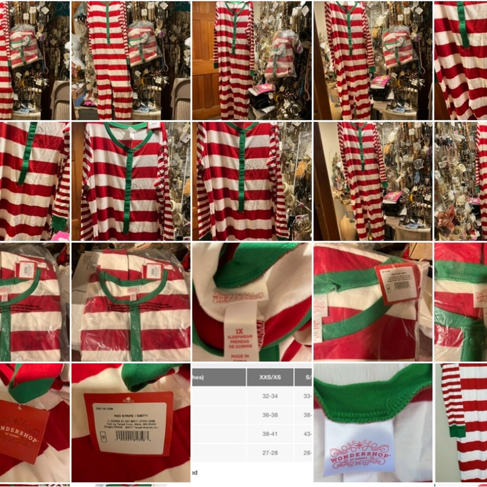 WONDERSHOP ONESIES Red White Green Holiday Stripe Union Suit PJ NEW PLUS SZ 1x3x - Picture 9 of 16